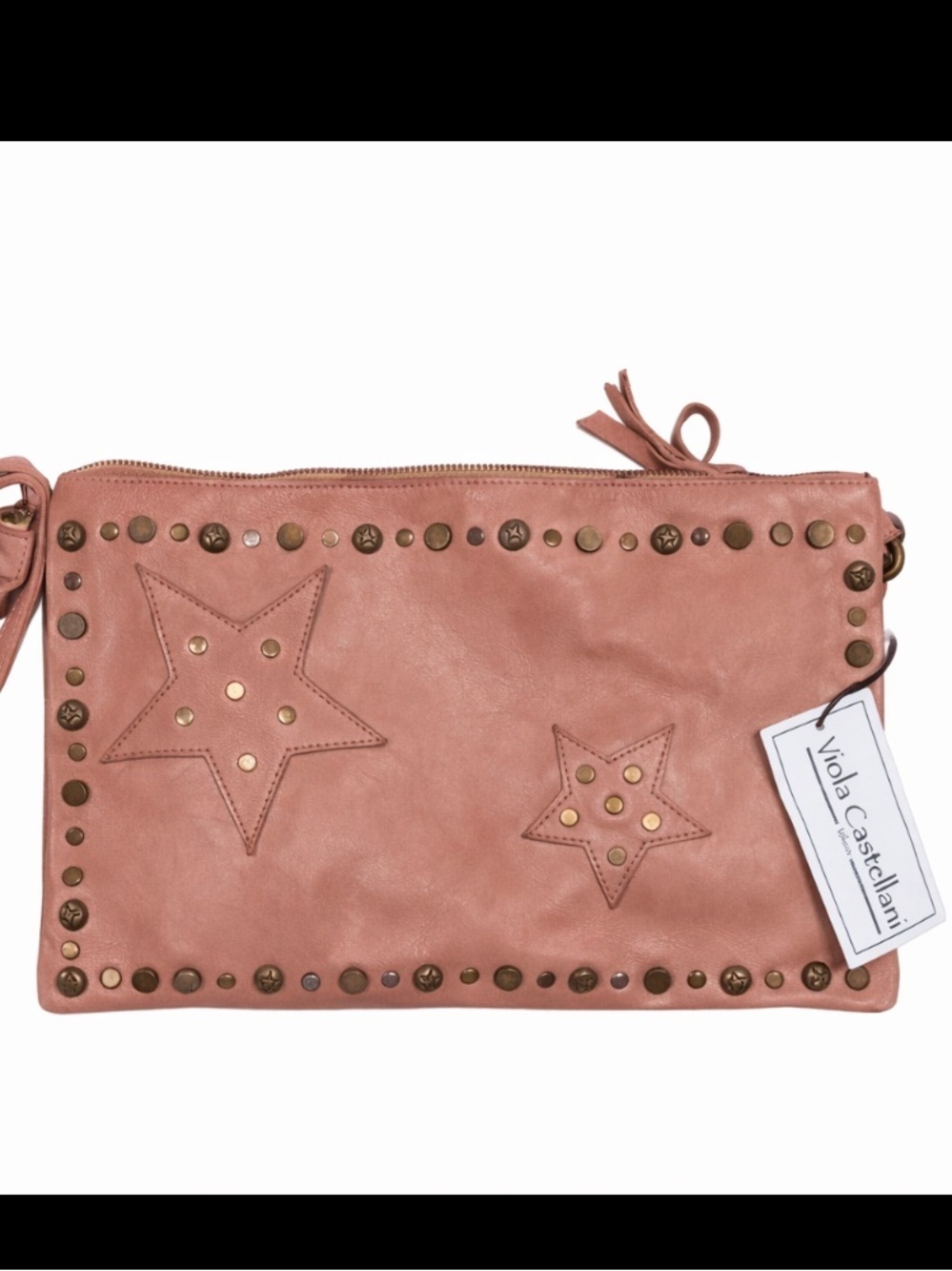 Italian Leather Studded Star Crossbody Bag Boho Festival Pink Mauve Small Purse - Picture 2 of 8